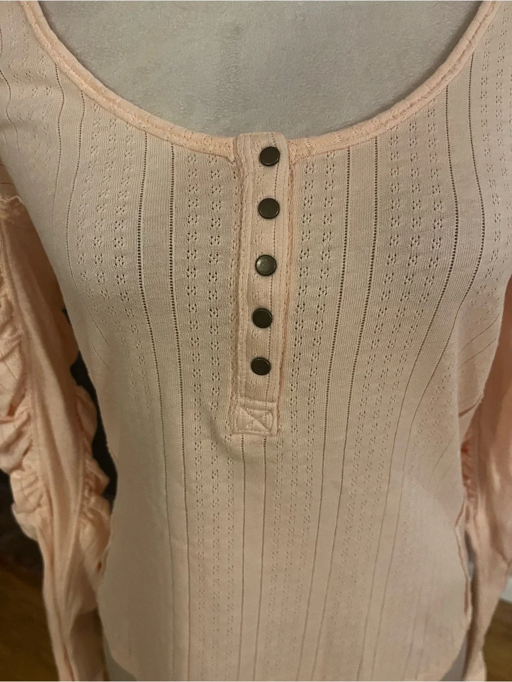 We The Free Peach Long-Sleeve Ruched Henley Top - Picture 4 of 4